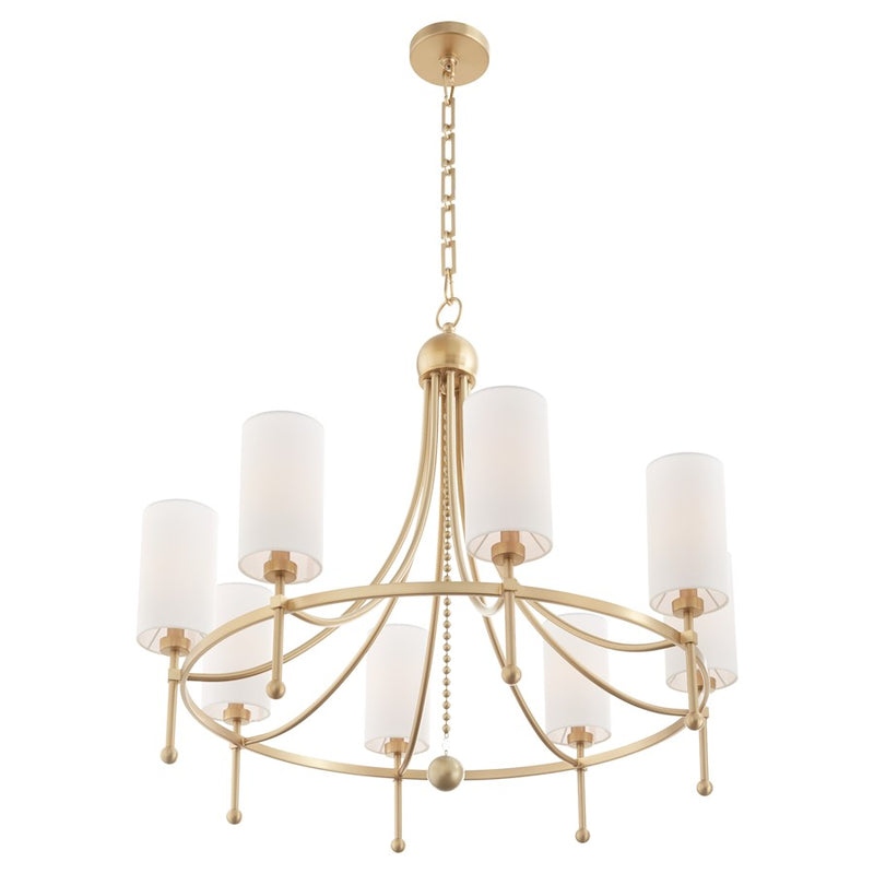 Quorum Lee Blvd 8Lt Bead Chandelier, Aged Brass/White