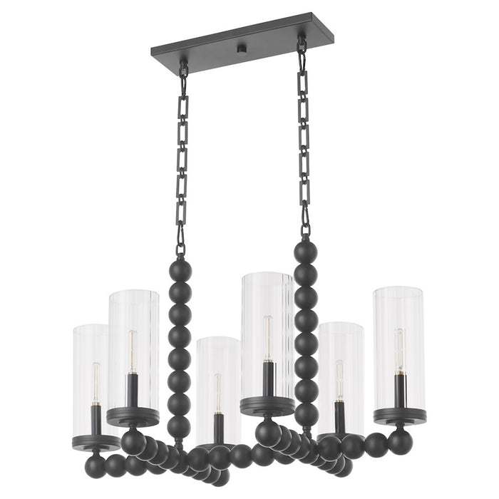 Quorum Lee Blvd 6Lt Linear Chandelier, Matte Black/Clear/Fluted