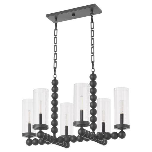 Quorum Lee Blvd 6Lt Linear Chandelier, Matte Black/Clear/Fluted - 665-6-59