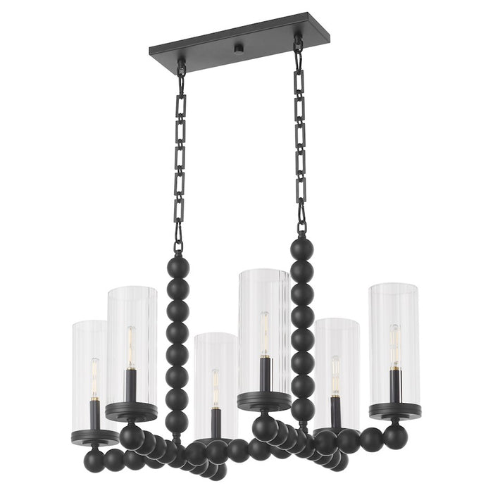 Quorum Lee Blvd 6Lt Linear Chandelier, Matte Black/Clear/Fluted