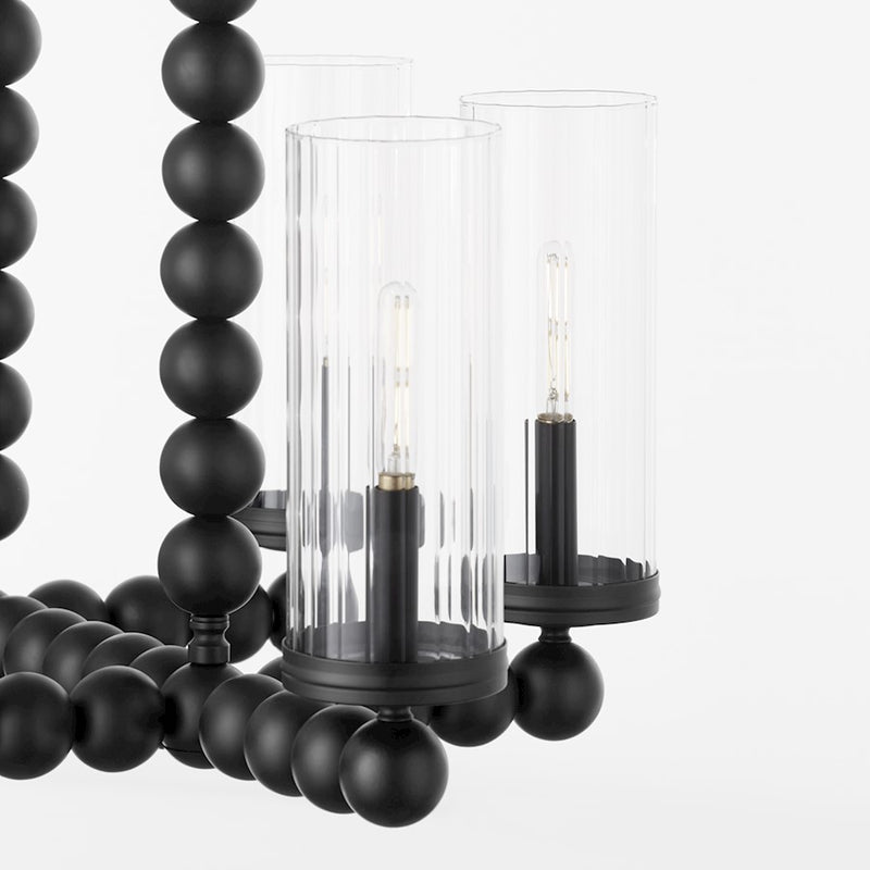 Quorum Lee Blvd 6Lt Linear Chandelier, Matte Black/Clear/Fluted