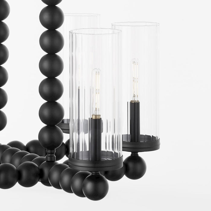 Quorum Lee Blvd 6Lt Linear Chandelier, Matte Black/Clear/Fluted