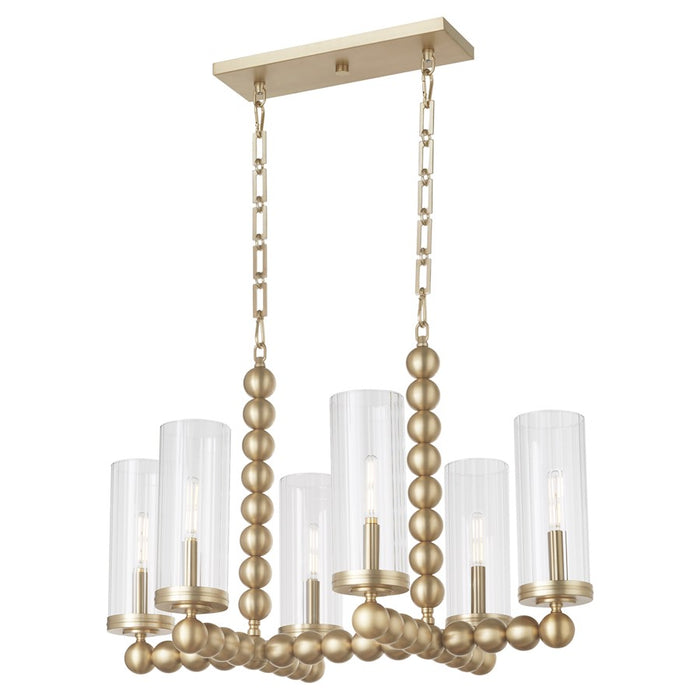 Quorum Lee Blvd 6Lt Linear Chandelier, Aged Brass/Clear/Fluted