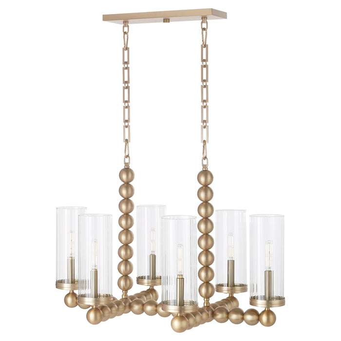 Quorum Lee Blvd 6Lt Linear Chandelier, Aged Brass/Clear/Fluted