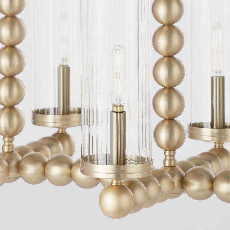 Quorum Lee Blvd 6Lt Linear Chandelier, Aged Brass/Clear/Fluted