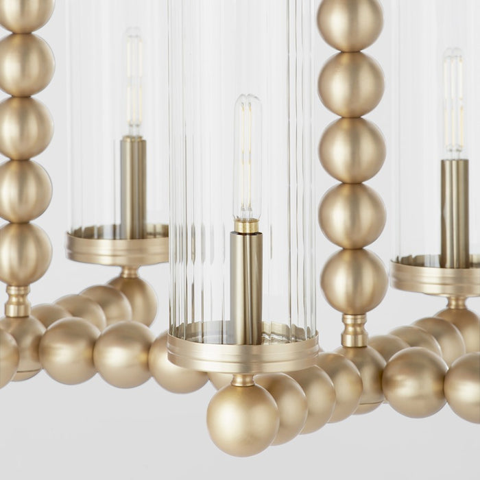 Quorum Lee Blvd 6Lt Linear Chandelier, Aged Brass/Clear/Fluted