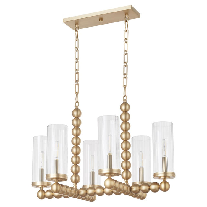 Quorum Lee Blvd 6Lt Linear Chandelier, Aged Brass/Clear/Fluted