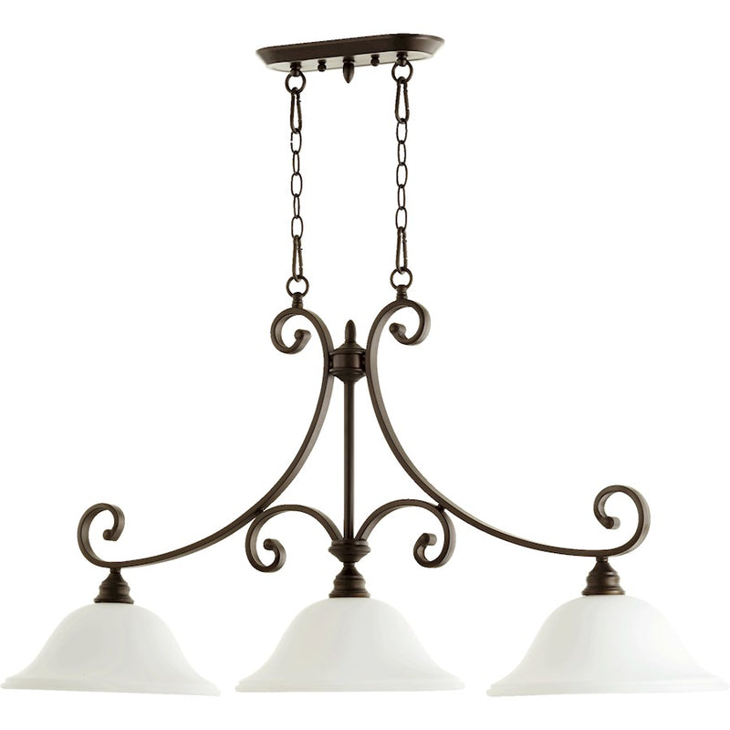 Quorum Bryant 3 Light 13' Island, Oiled Bronze/Satin Opal