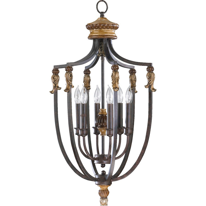 Quorum Capella 6 Light Entry Light, Toasted Sienna With Golden Fawn