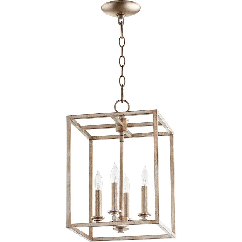 Quorum 4 Light 11' Entry, Aged Silver Leaf