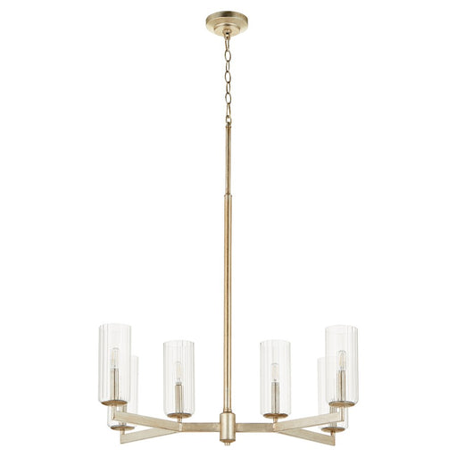 Quorum Merrick 6Lt Chandelier, Aged Silver Leaf/Clear/Fluted - 674-6-60