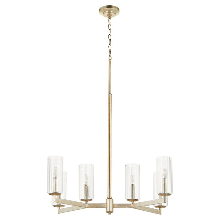 Quorum Merrick 6Lt Chandelier, Aged Silver Leaf/Clear/Fluted - 674-6-60