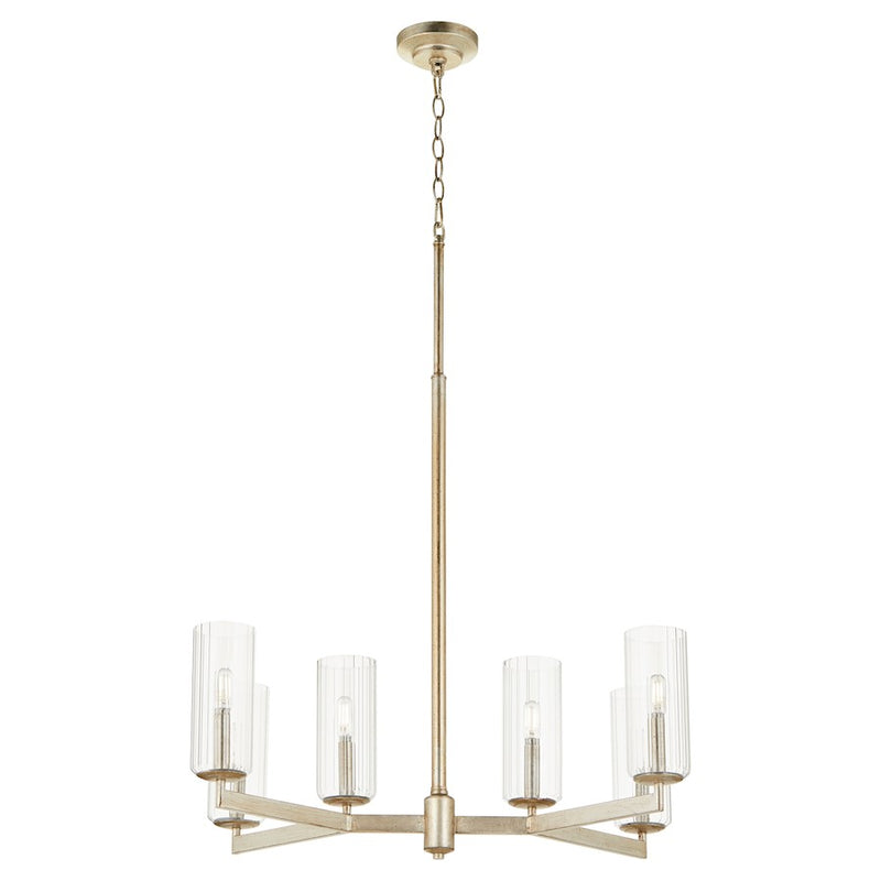 Quorum Merrick 6Lt Chandelier, Aged Silver Leaf/Clear/Fluted