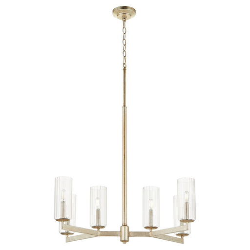 Quorum Merrick 6Lt Chandelier, Aged Silver Leaf/Clear/Fluted