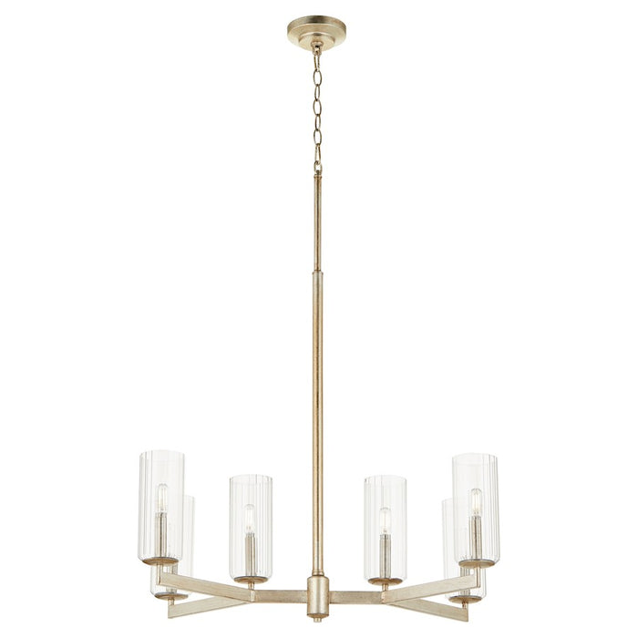 Quorum Merrick 6Lt Chandelier, Aged Silver Leaf/Clear/Fluted