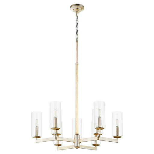 Quorum Merrick 9Lt Chandelier, Aged Silver Leaf/Clear/Fluted - 674-9-60