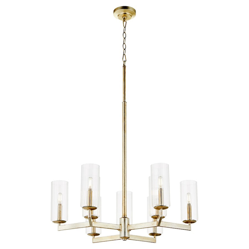 Quorum Merrick 9Lt Chandelier, Aged Silver Leaf/Clear/Fluted