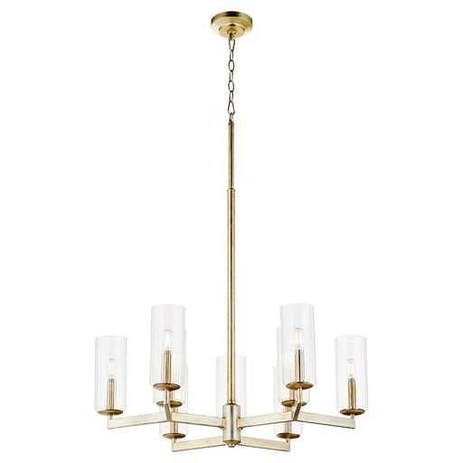 Quorum Merrick 9Lt Chandelier, Aged Silver Leaf/Clear/Fluted