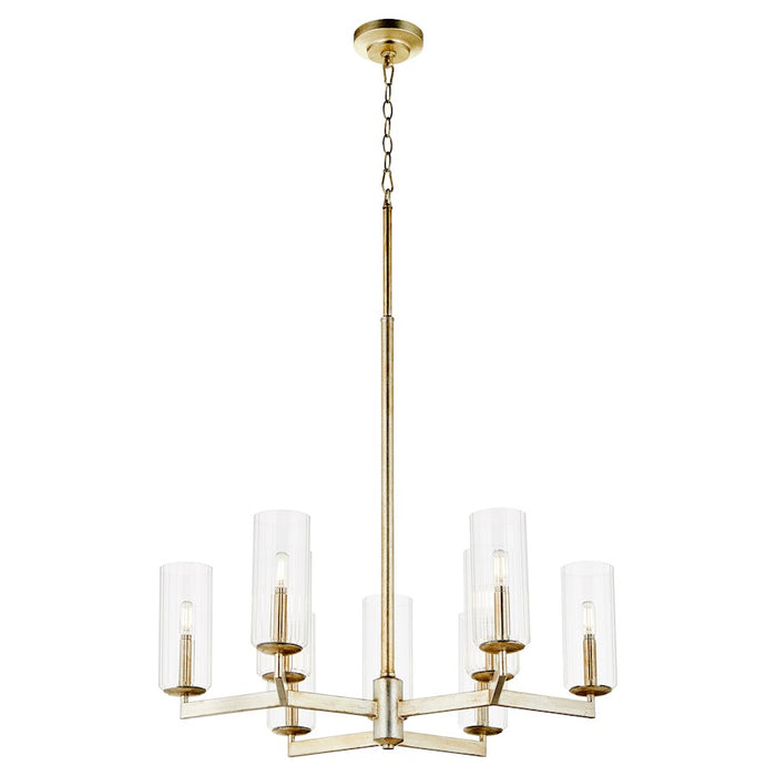 Quorum Merrick 9Lt Chandelier, Aged Silver Leaf/Clear/Fluted