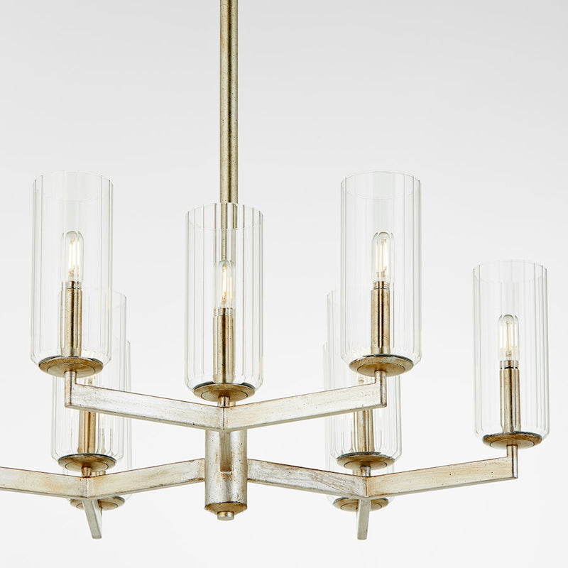 Quorum Merrick 9Lt Chandelier, Aged Silver Leaf/Clear/Fluted