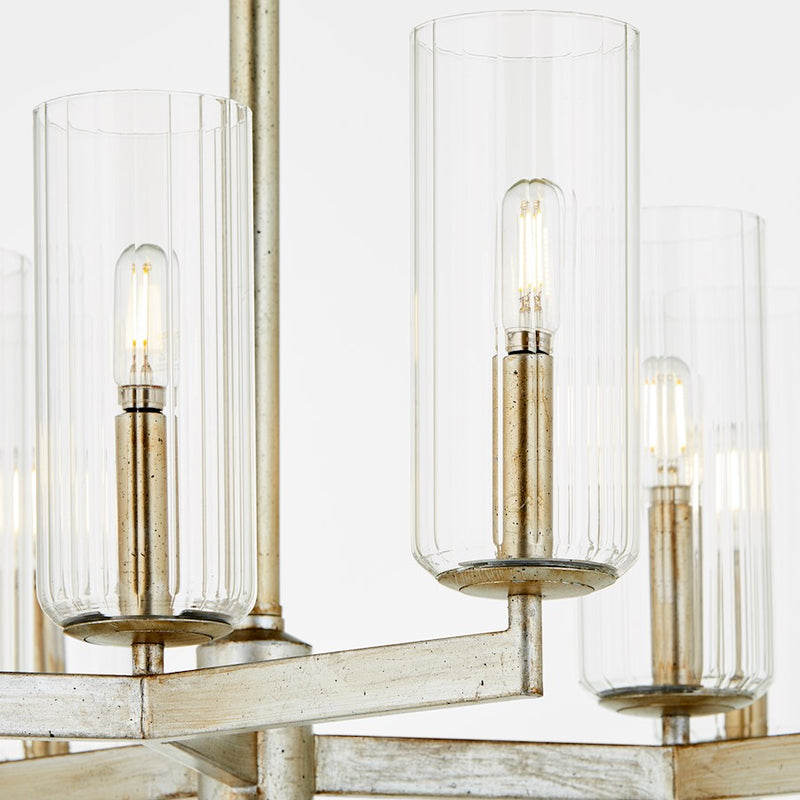 Quorum Merrick 9Lt Chandelier, Aged Silver Leaf/Clear/Fluted