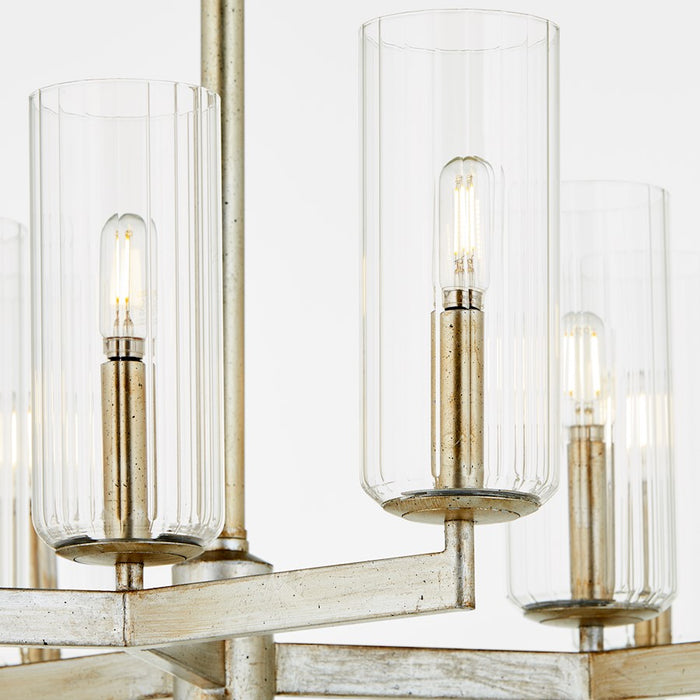 Quorum Merrick 9Lt Chandelier, Aged Silver Leaf/Clear/Fluted