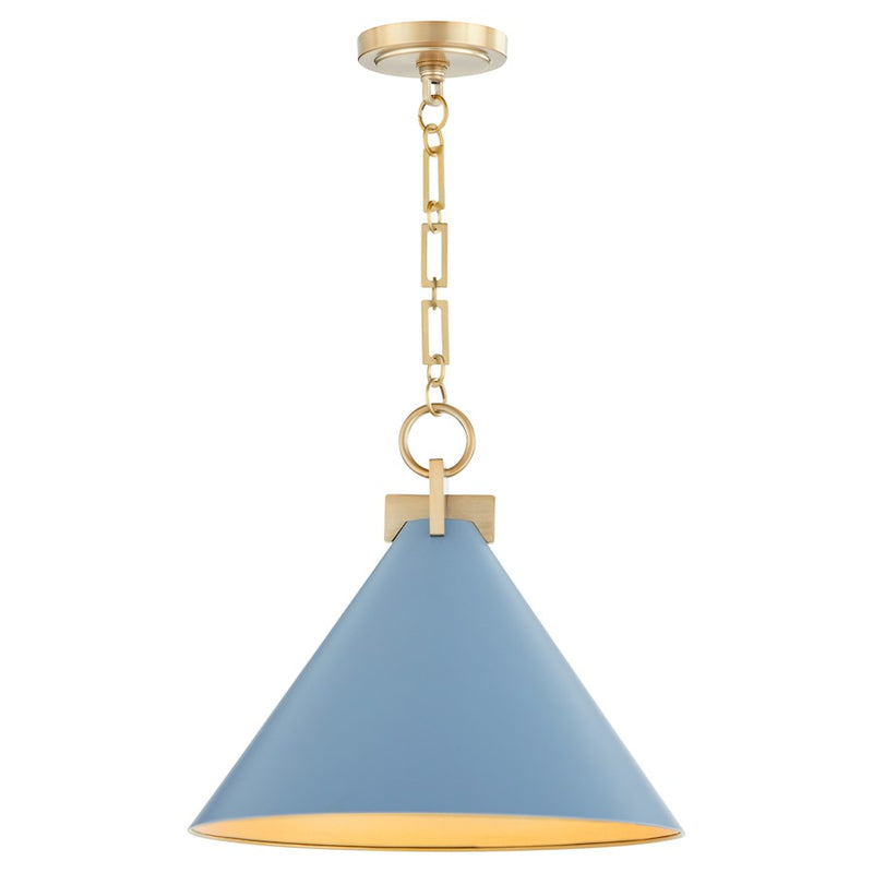 Quorum Jackson 16" Pendant, Blue/Aged Brass