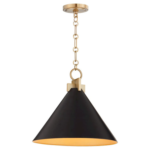 Quorum Jackson 16" Pendant, Matte Black/Aged Brass