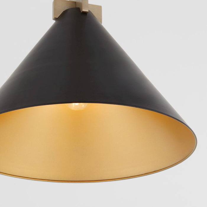 Quorum Jackson 16" Pendant, Matte Black/Aged Brass