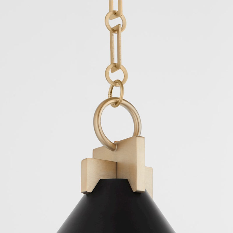 Quorum Jackson 16" Pendant, Matte Black/Aged Brass