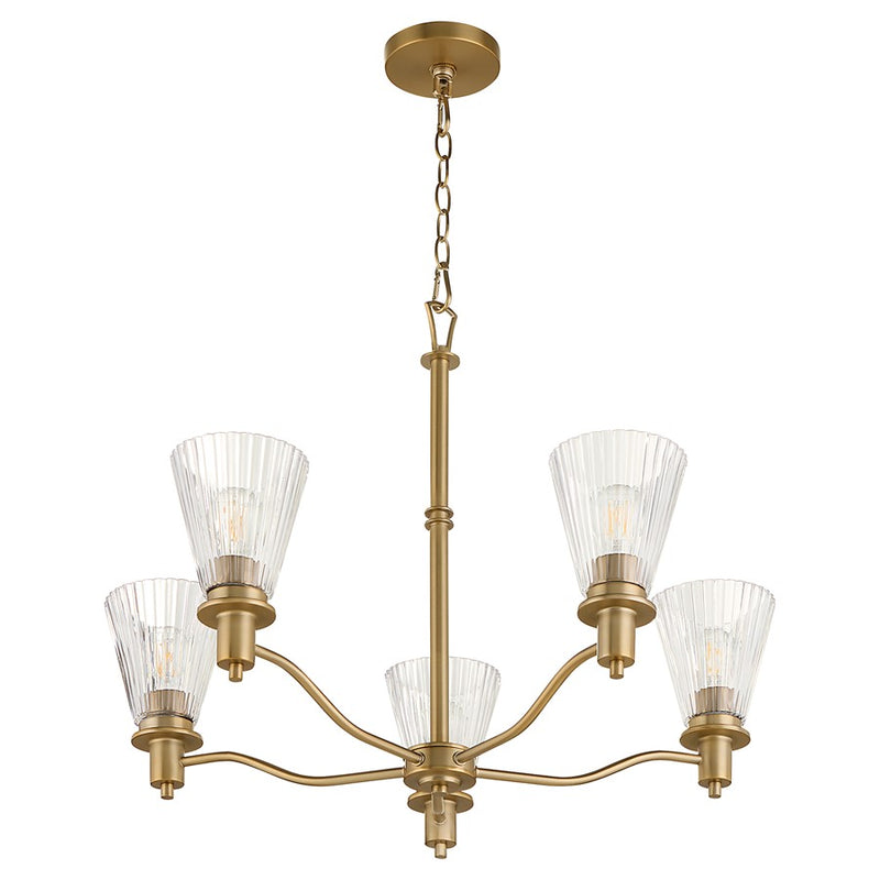Quorum Lawton 5 Light Chandelier, Brushed Brass/Clear - 6803-5-47
