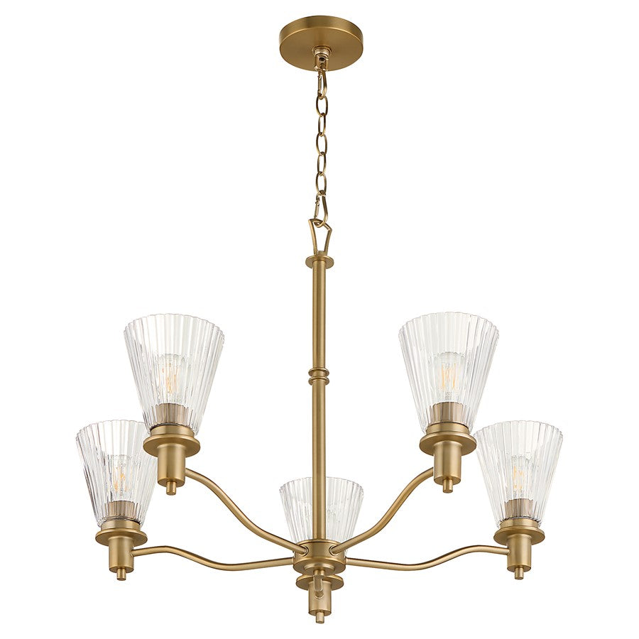 Quorum Lawton 5 Light Chandelier, Brushed Brass/Clear - 6803-5-47