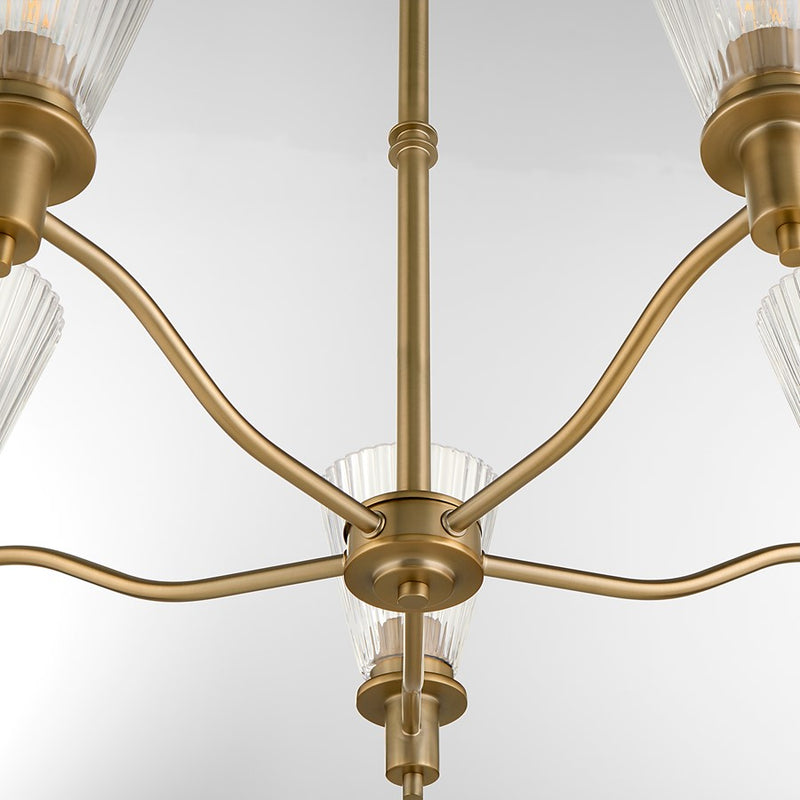 Quorum Lawton 5 Light Chandelier, Brushed Brass/Clear