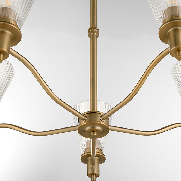 Quorum Lawton 5 Light Chandelier, Brushed Brass/Clear