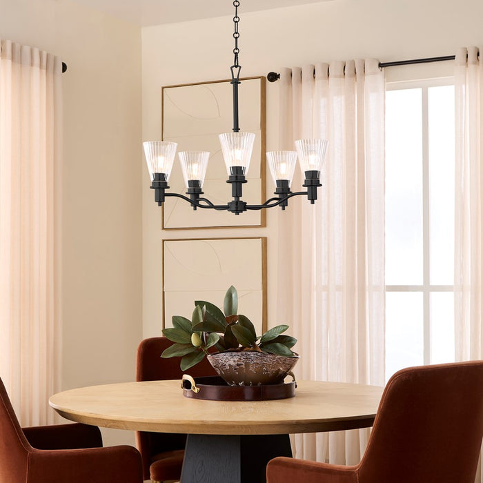 Quorum Lawton 5 Light Chandelier, Matte Black/Clear