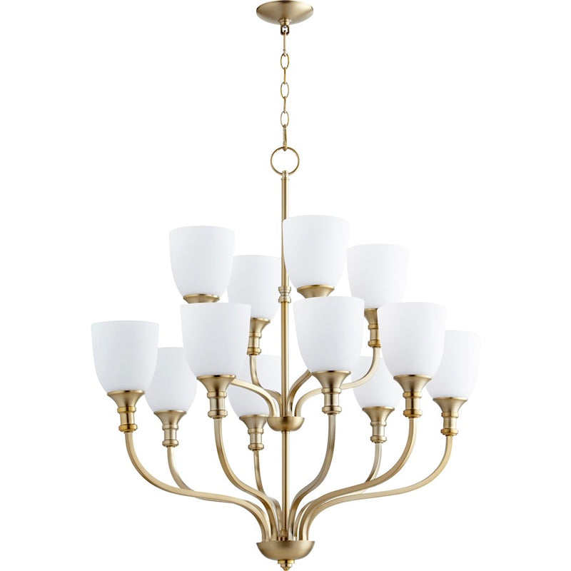 Quorum Richmond 12 Light 34' Chandelier, Aged Brass