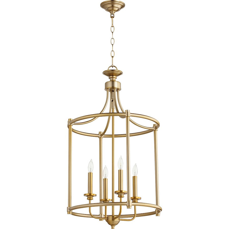 Quorum Rossington 4 Light 18' Entry, Aged Brass