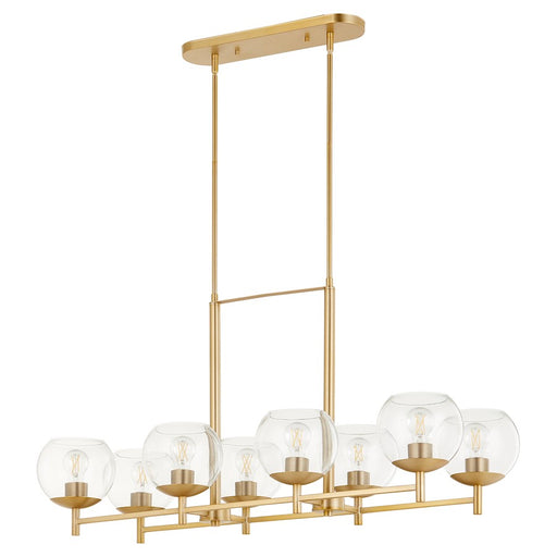 Quorum Lyon 8 Light Linear Chandelier, Aged Brass/Clear