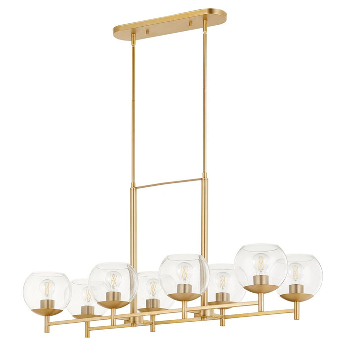 Quorum Lyon 8 Light Linear Chandelier, Aged Brass/Clear