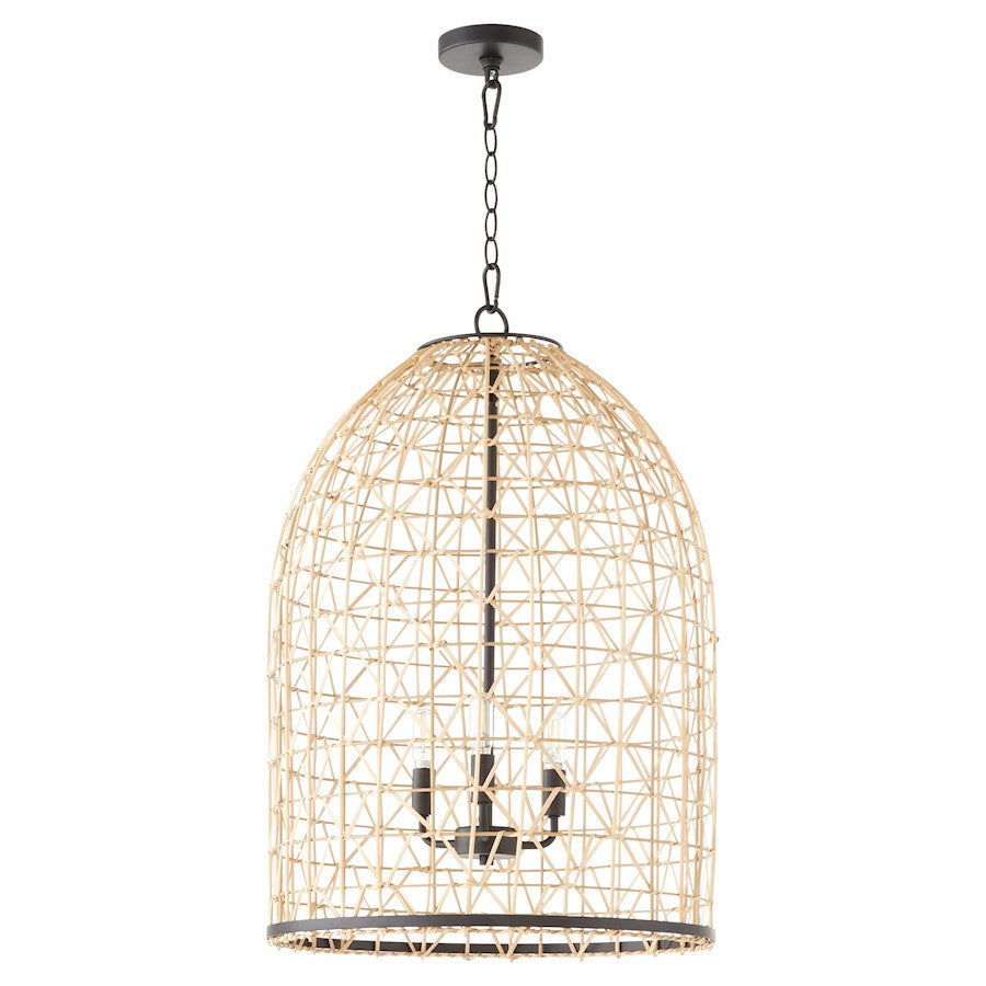 Quorum 19X28 3Lt Rattan Pendant, Matte Black - 6902-3-59