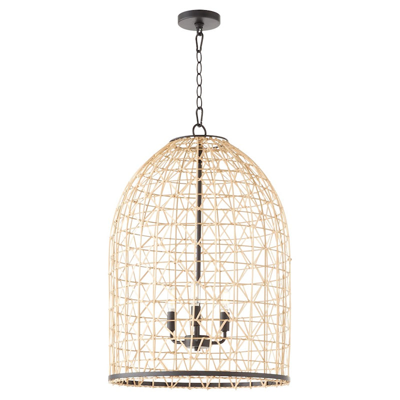 Quorum 19X28 3Lt Rattan Pendant, Matte Black