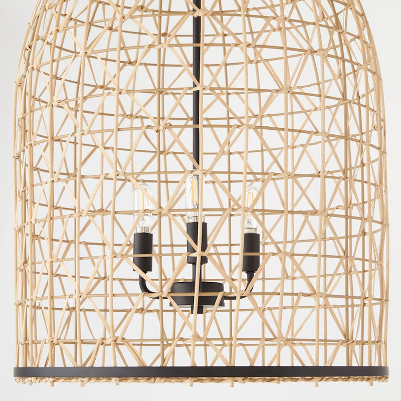 Quorum 19X28 3Lt Rattan Pendant, Matte Black