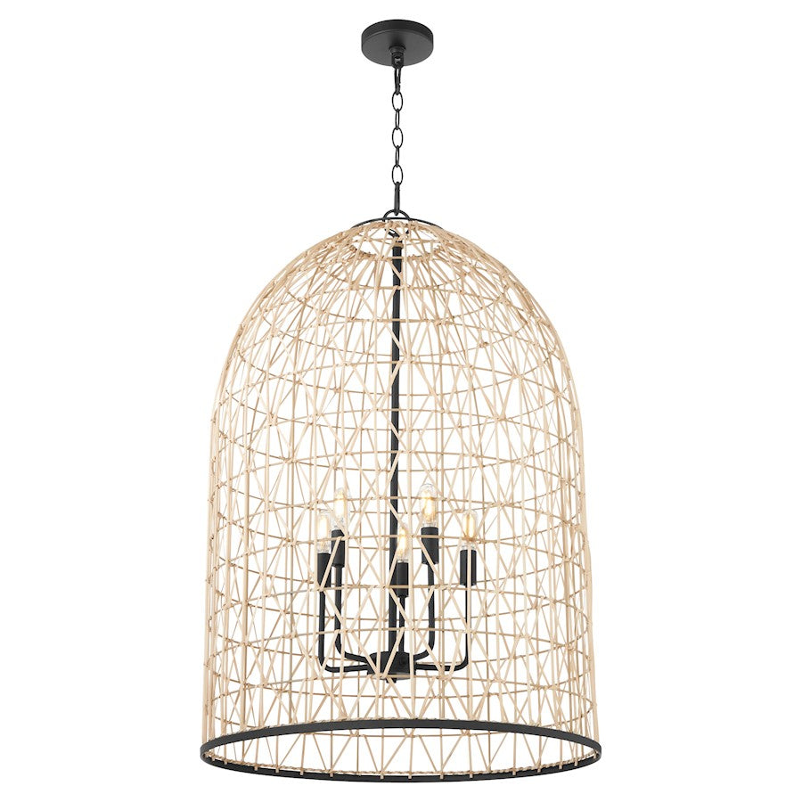 Quorum 22X33 5Lt Rattan Pendant, Matte Black - 6902-5-59