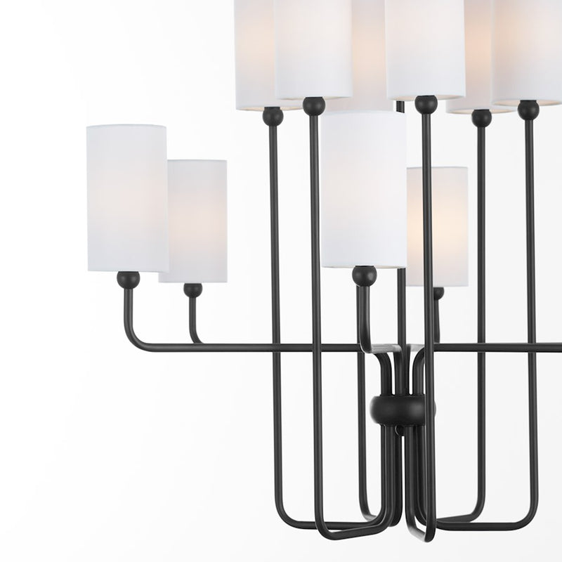 Quorum Charlotte 12Lt Chandelier, Matte Black/White