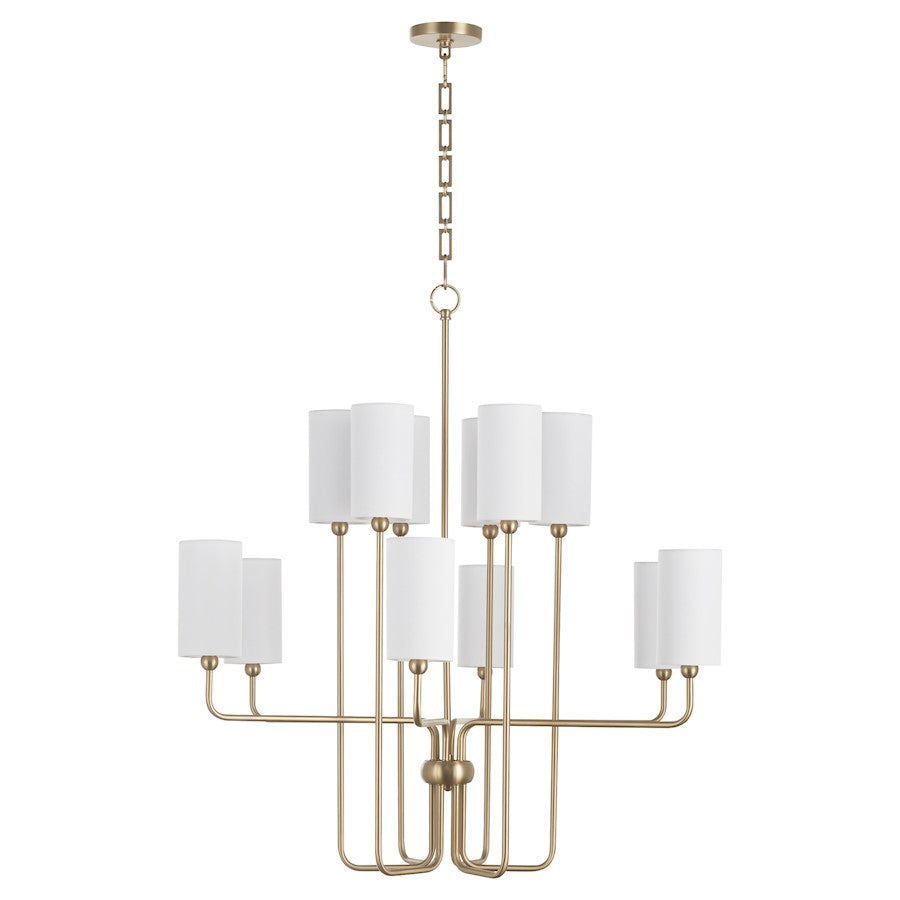 Quorum Charlotte 12Lt Chandelier, Aged Brass/White - 698-12-80