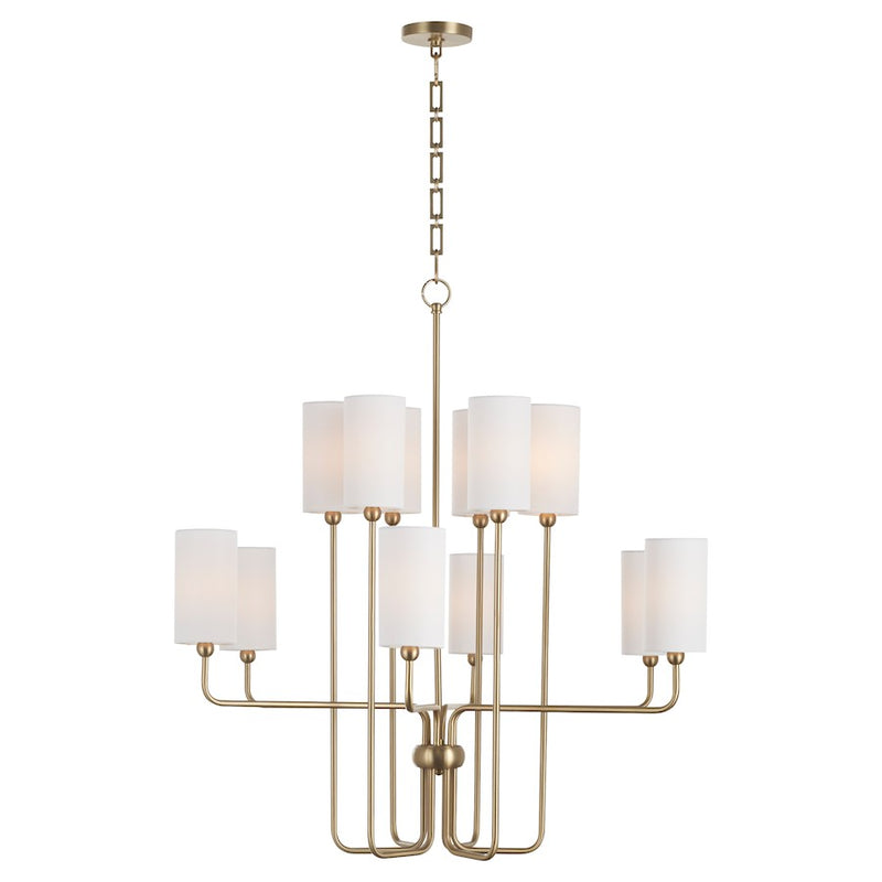 Quorum Charlotte 12Lt Chandelier, Aged Brass/White