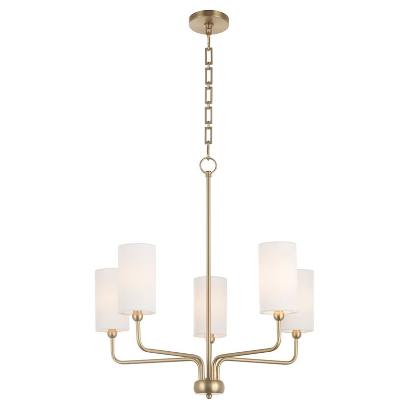 Quorum Charlotte 5Lt Chandelier, Aged Brass/White