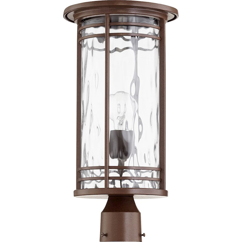Quorum Larson 1 Light 9.25' Post, Oiled Bronze/Clear Hammered Glass