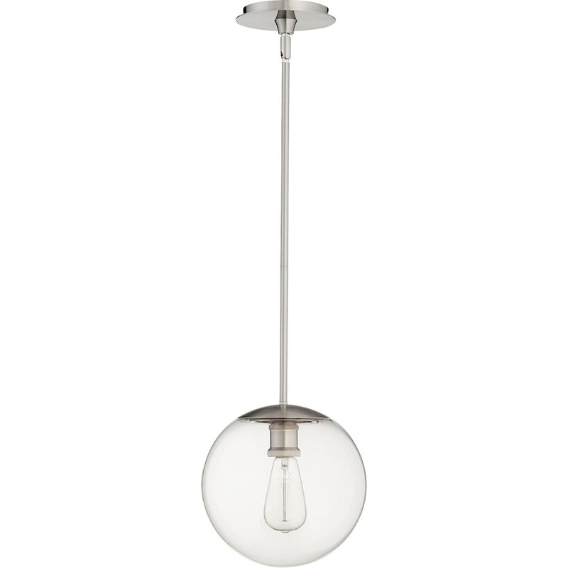 Quorum 10" Clear Globe Pendant, Satin Nickel