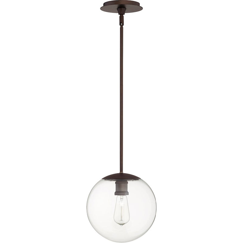 Quorum 10" Clear Globe Pendant, Oiled Bronze